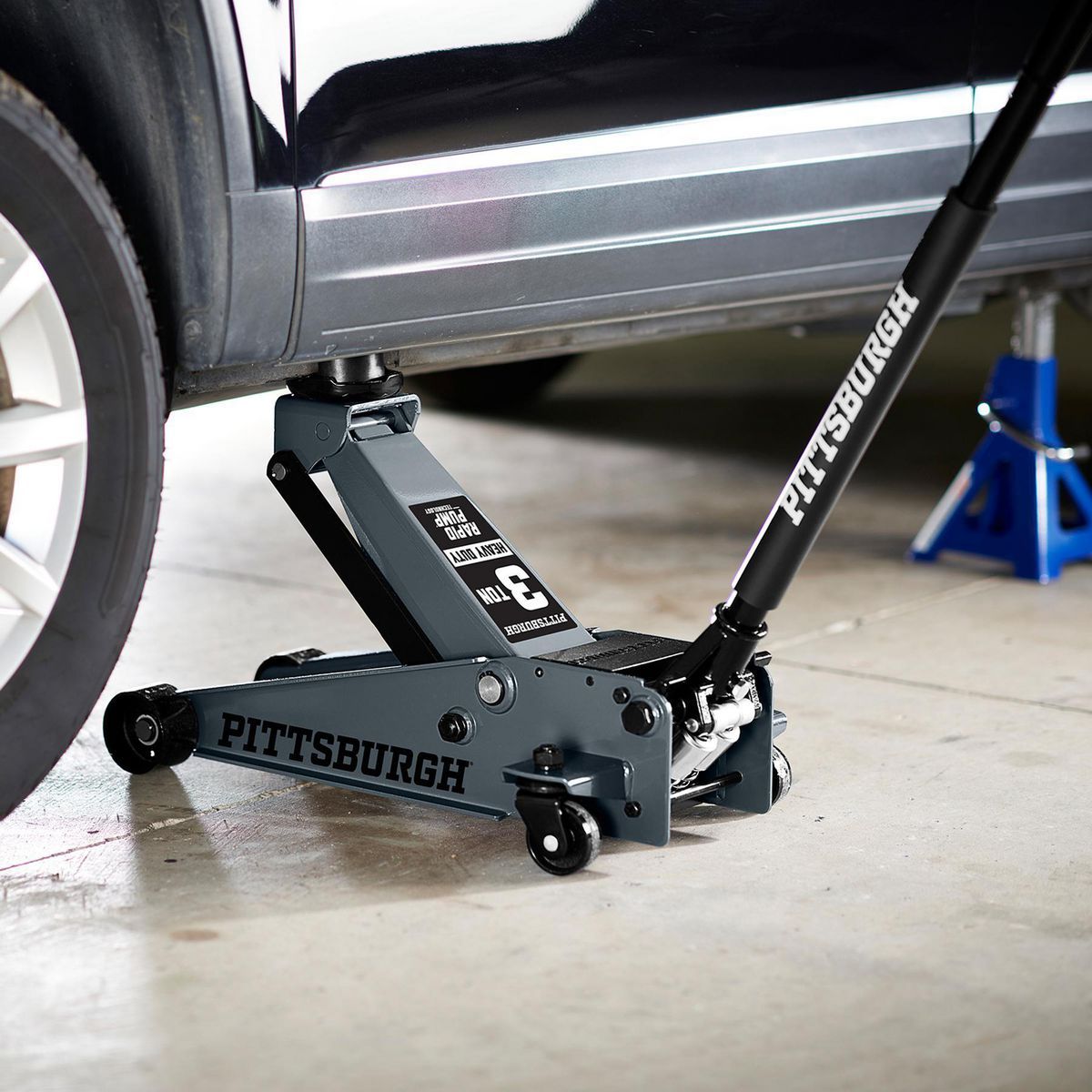 2026 PITTSBURGH 3 Ton Floor Jack with RAPID PUMP, Slate Gray