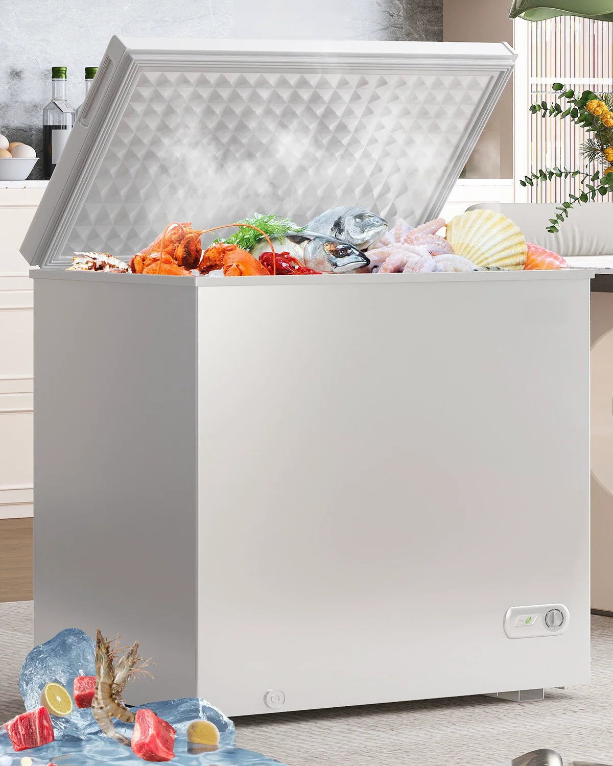 2026 DISHUP 10.0 Cu.Ft Chest Freezer, Deep Freezer with Removable Basket, Adjustable Temperature, for Home/Office/Garage/Bar