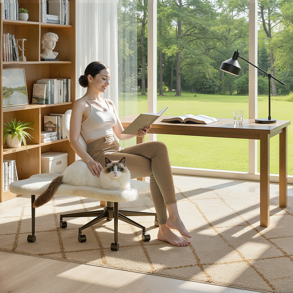 2026 Pinmoco Ergonomic Cross Legged Swivel Chair, Adjustable Height and Teddy Fabric, Meditation& ADHD Chair with Back Support, Home and Office, Off White