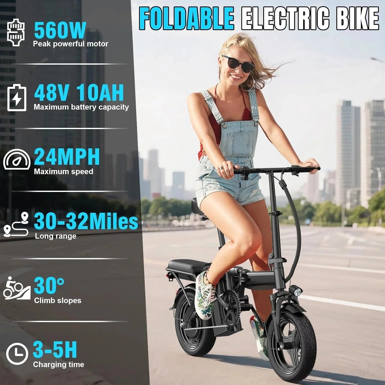 2026 Electric bicycle for adults and teenagers, foldable e-bike for commuters and city use, foldable e-bike motor 48V 24MPH