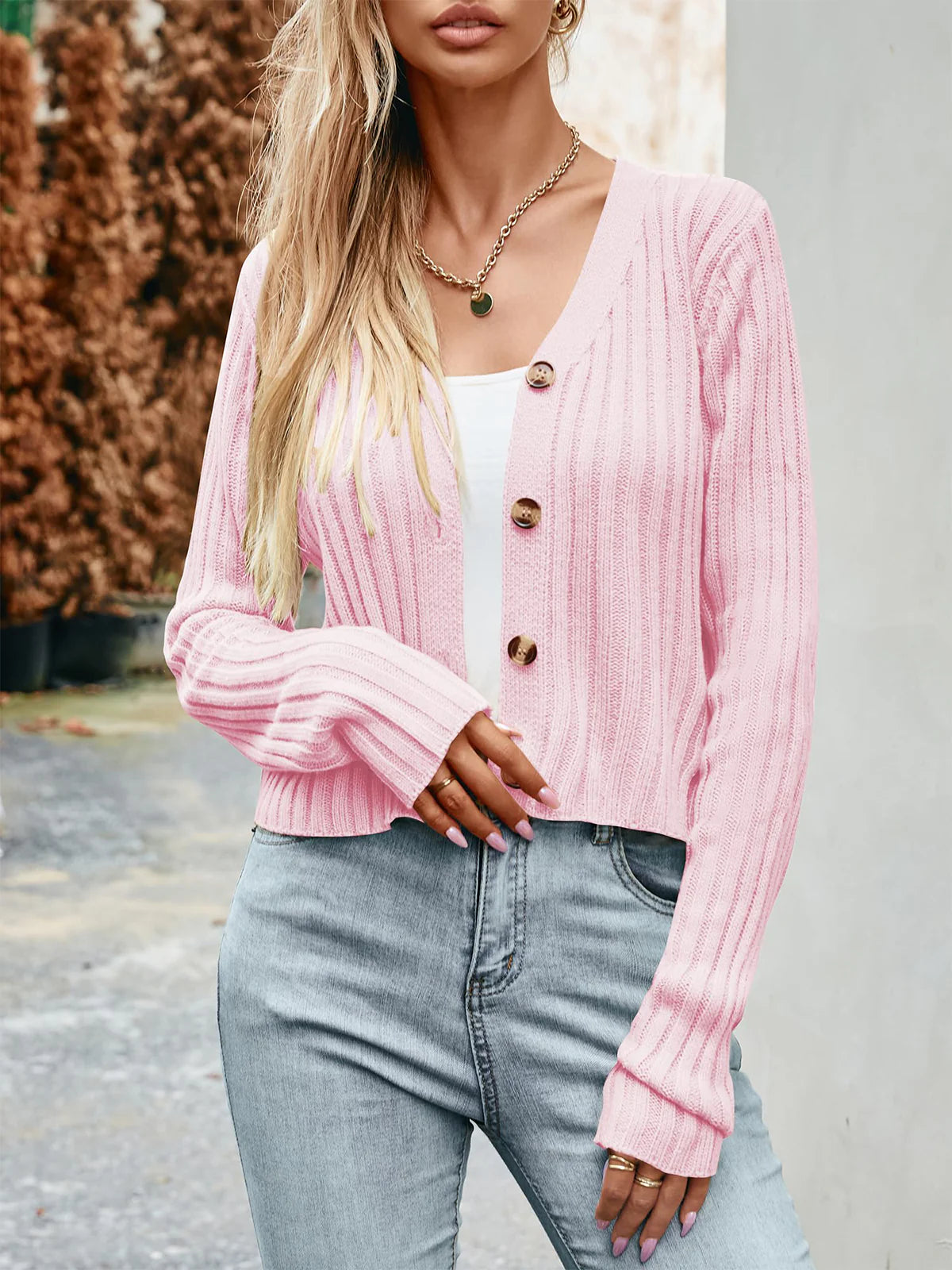 2026 Ribbed Button Cardigan