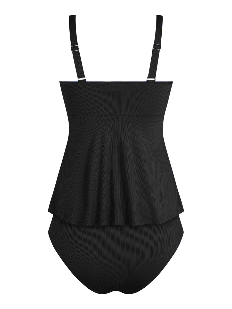 ZAFUL Women's Solid Color Spaghetti Straps Brief Swimsuit Beach Outfit Tankini Set Bathing Suit