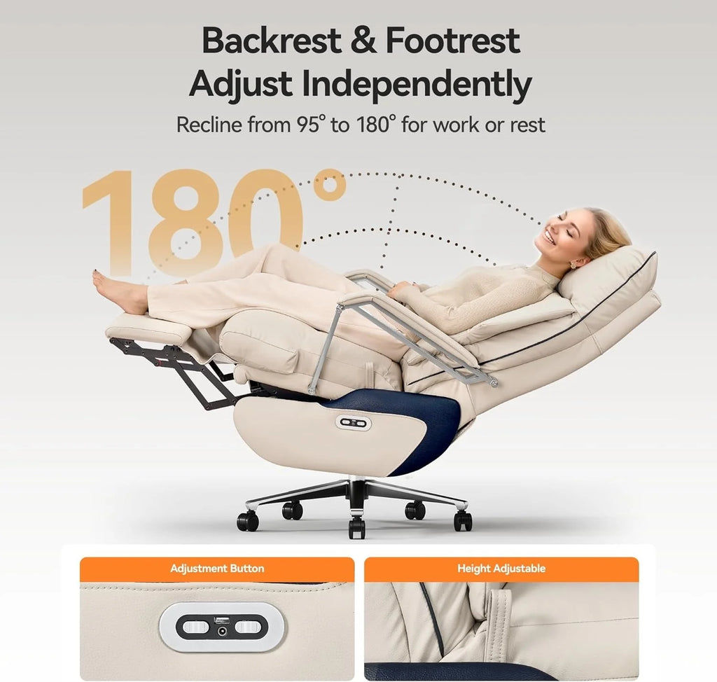 2026 M80 executive chair with two motors and footrest, for tall and heavy people, up to 190 kg, beige