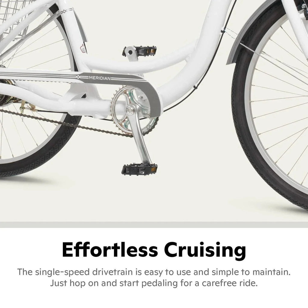 2026 2025 Schwinn Meridian Adult Tricycle, Men's and Women's Beach Cruiser, 26-inch Wheels, Low Step-Through, Wide Saddle, Folding Rear Basket.