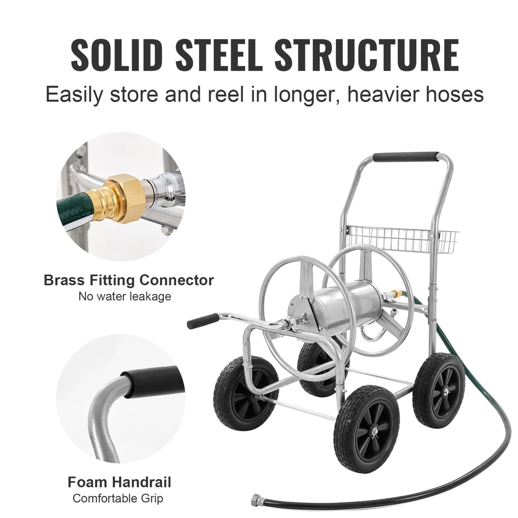 2026 VEVOR Hose Reel Cart, Hold Up to 250 ft of 5/8???? Hose, Garden Water Hose Carts Mobile Tools with 4 Wheels, Heavy Duty Powder-coated Steel Outdoor Planting with Storage Basket, for Garden, Yard, Lawn