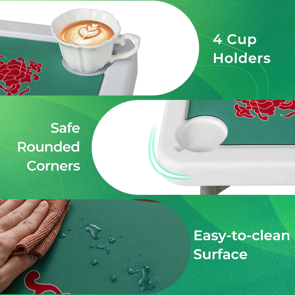 2026 Costway 35" Folding Mahjong Table with Cup Holders & Smooth Felt Mat Carrying Handle Green