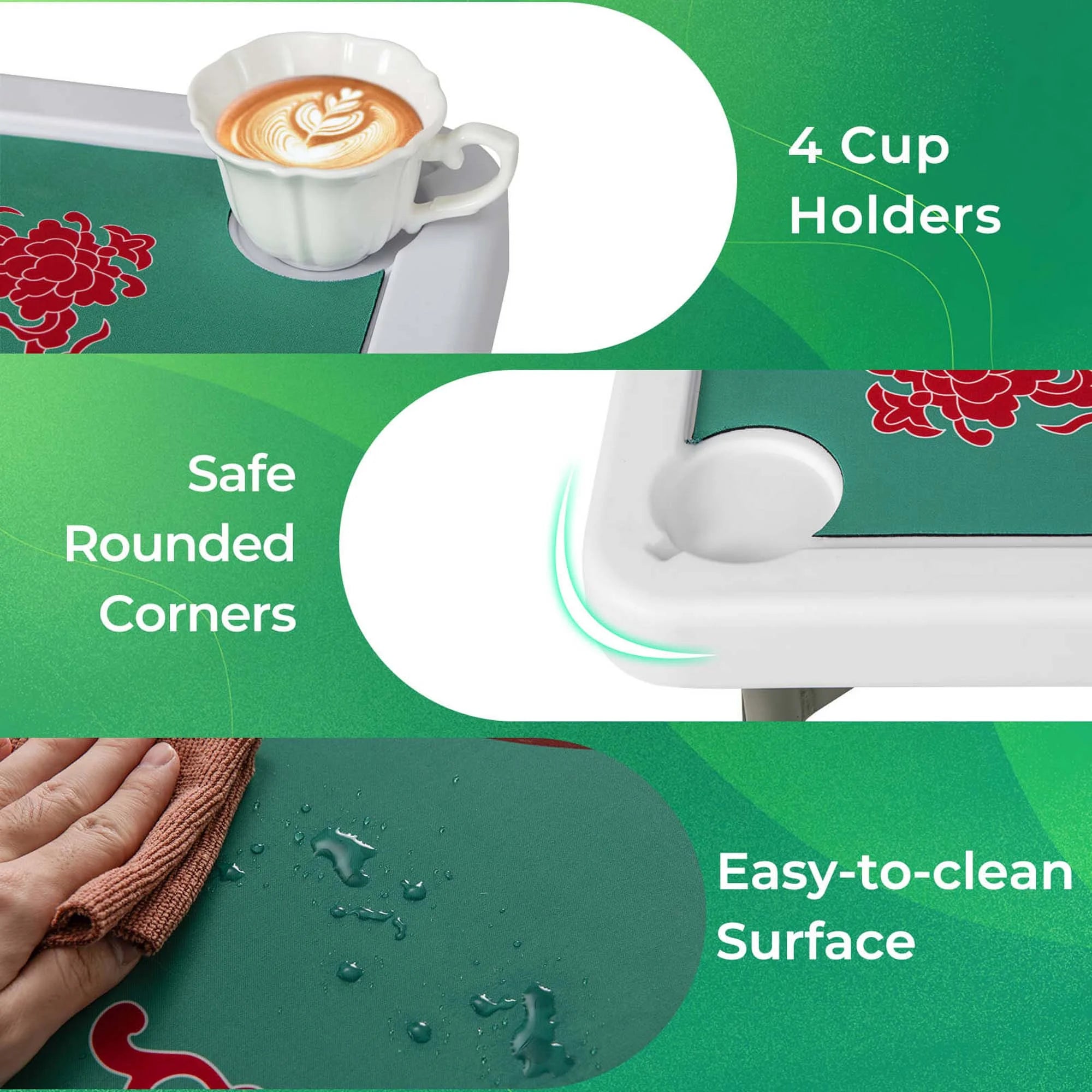 2026 Costway 35" Folding Mahjong Table with Cup Holders & Smooth Felt Mat Carrying Handle Green