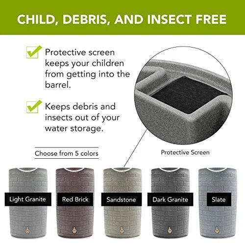 2026 Good Ideas IMP-D50-DAR Impressions Downton Rain Saver Rain Barrel, 50 Gallon, Dark Granite