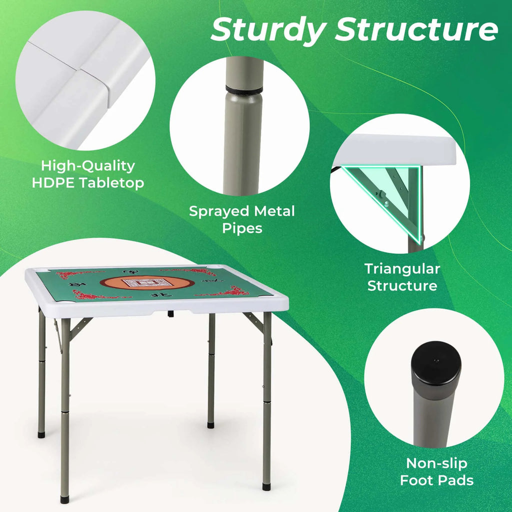 2026 Costway 35" Folding Mahjong Table with Cup Holders & Smooth Felt Mat Carrying Handle Green