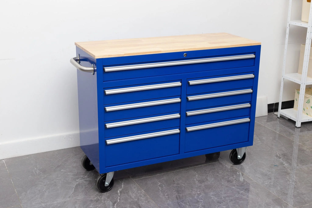 46" Rolling Tool Workbench – Heavy-Duty Mobile Storage Cabinet with 9 Drawers