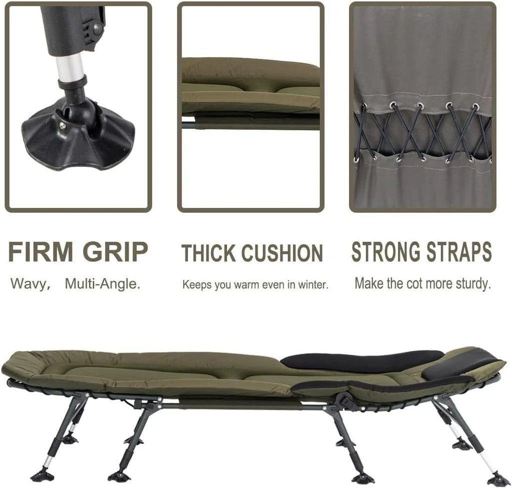 2026 Camping Cots for Adults 330Lbs with Carry Bag, Heavy Duty Folding Bed with Soft Padded Cushion, Portable Military Cot for Hunting, 180° Adjustable Reclining Outdoor Lounger