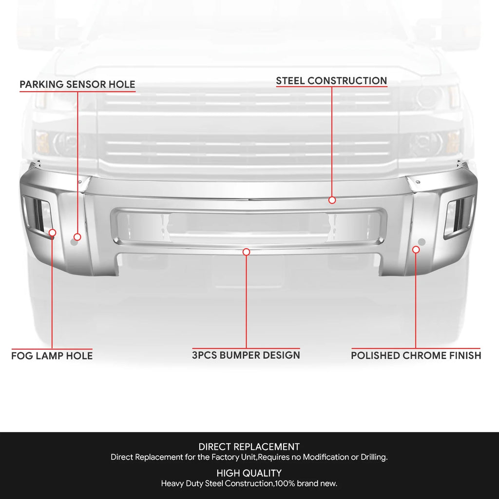 Modular Style Front Bumper w/ Parking Sensor Holes15-19 Chevy Silverado 2500 3500 HD