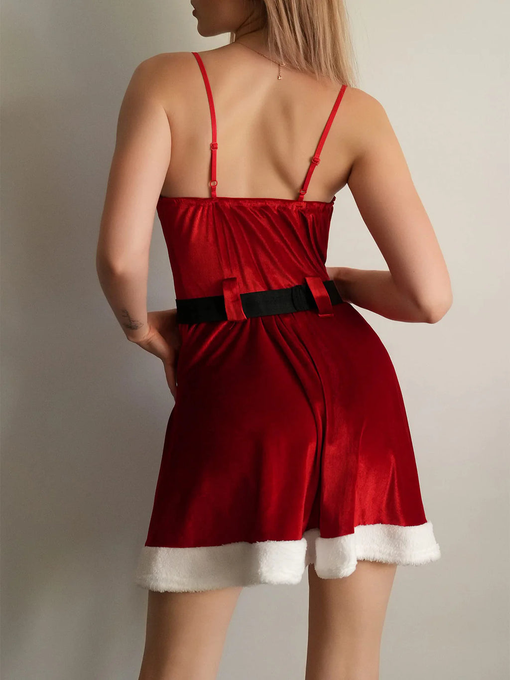 2026 Faux Fur Strapless Red Santa Dress