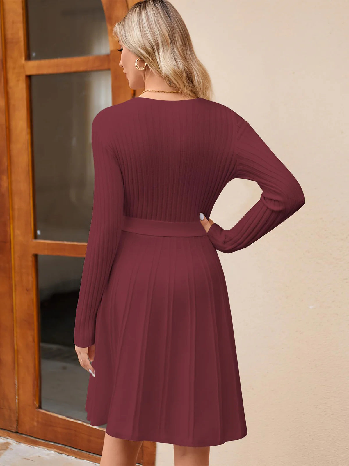 2026 Wrap V-Neck Knit Dress