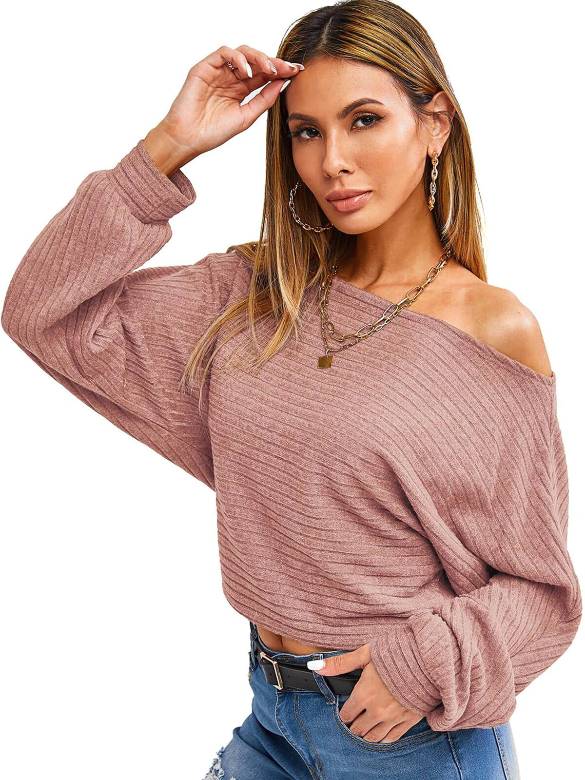 2026 Strapless bat-sleeve sweater