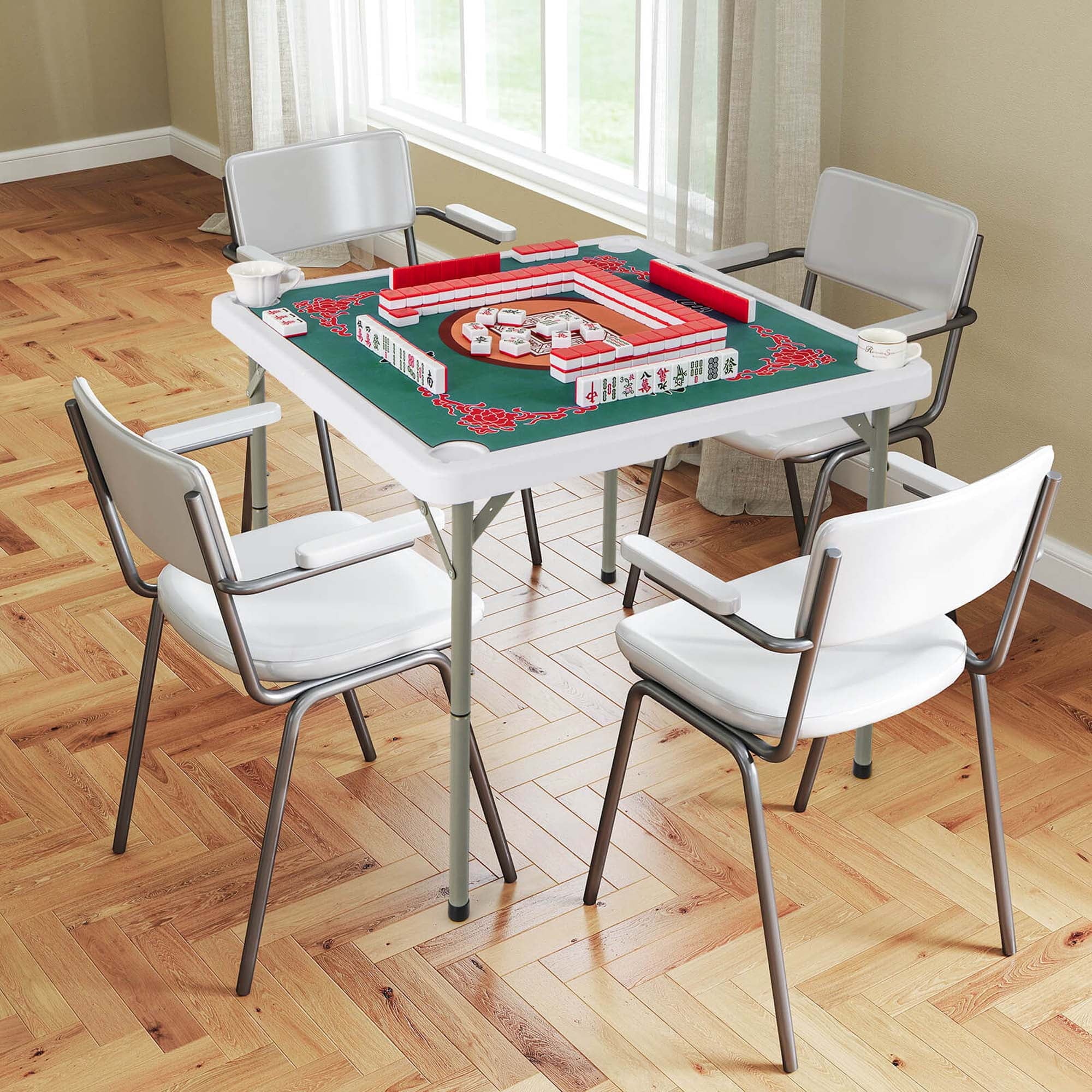 2026 Costway 35" Folding Mahjong Table with Cup Holders & Smooth Felt Mat Carrying Handle Green