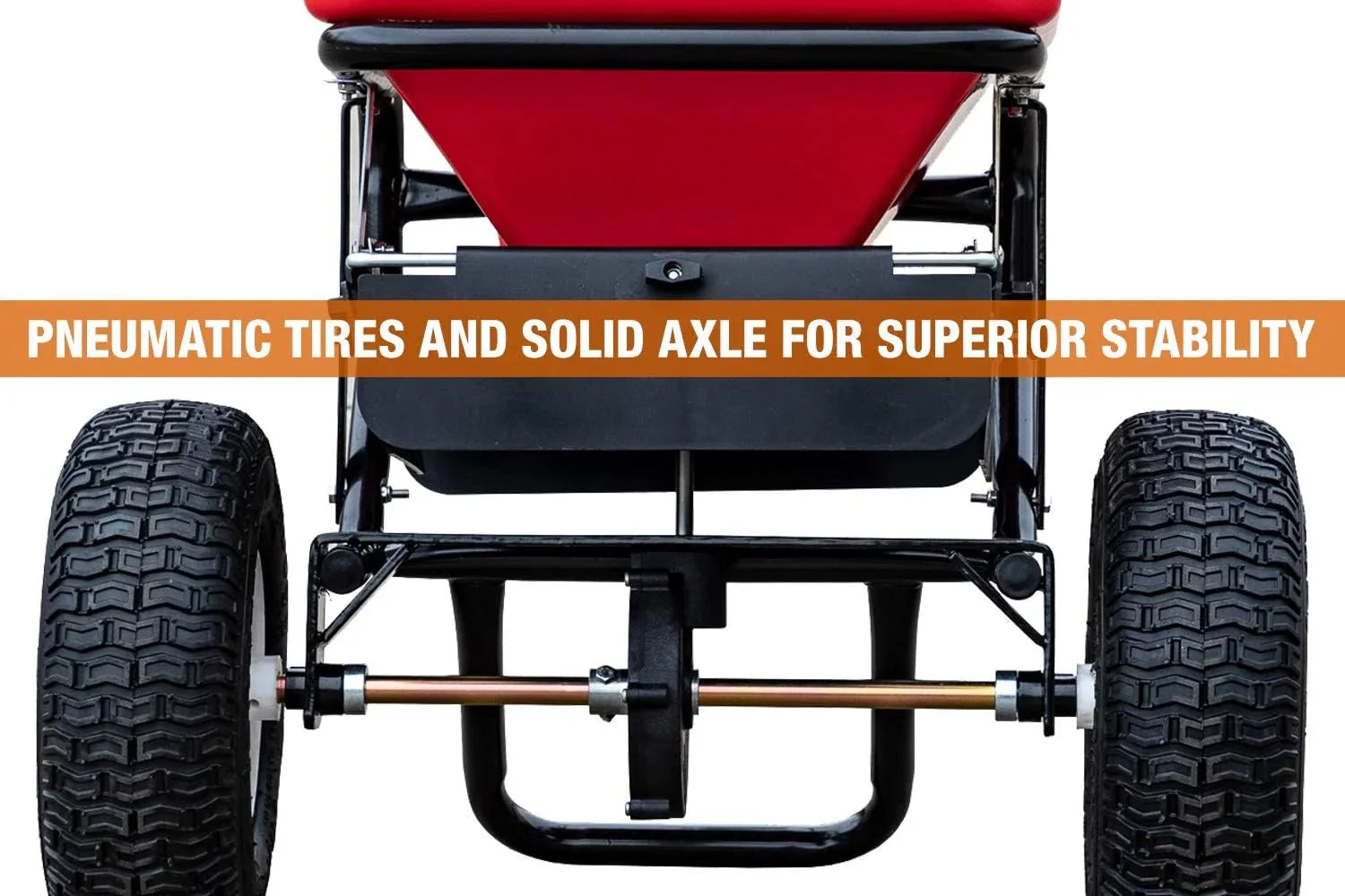 2026 Multi-purpose push-along spreader, 100 lb capacity, versatile tool for lawn seed, salt, de-icer, fertilizer and seeds