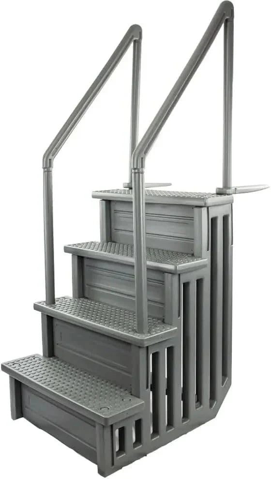 2026 Non-slip pool entrance steps | Gray | Suitable for above-ground pools | Can be installed on patios with a height of 122 to 137 cm | Maximum load capacity 136 kg