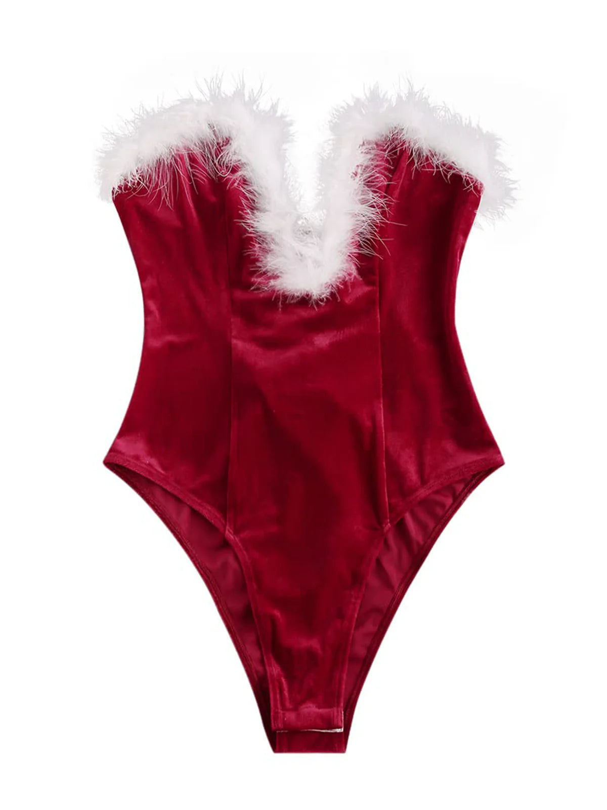 2026 Faux Fur Strapless Red Santa Dress
