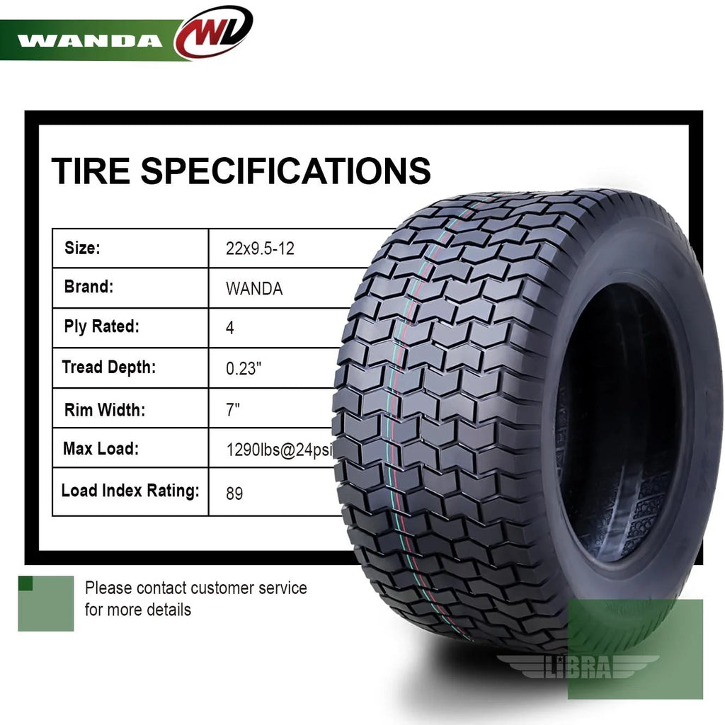 2026 WANDA 22X9.5-12 Lawn Mower Tractor Cart Turf Tire 4 Ply 22x9.5x12-13135