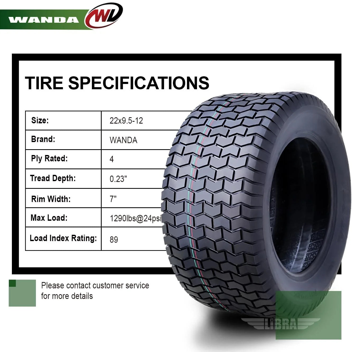 2026 WANDA 22X9.5-12 Lawn Mower Tractor Cart Turf Tire 4 Ply 22x9.5x12-13135