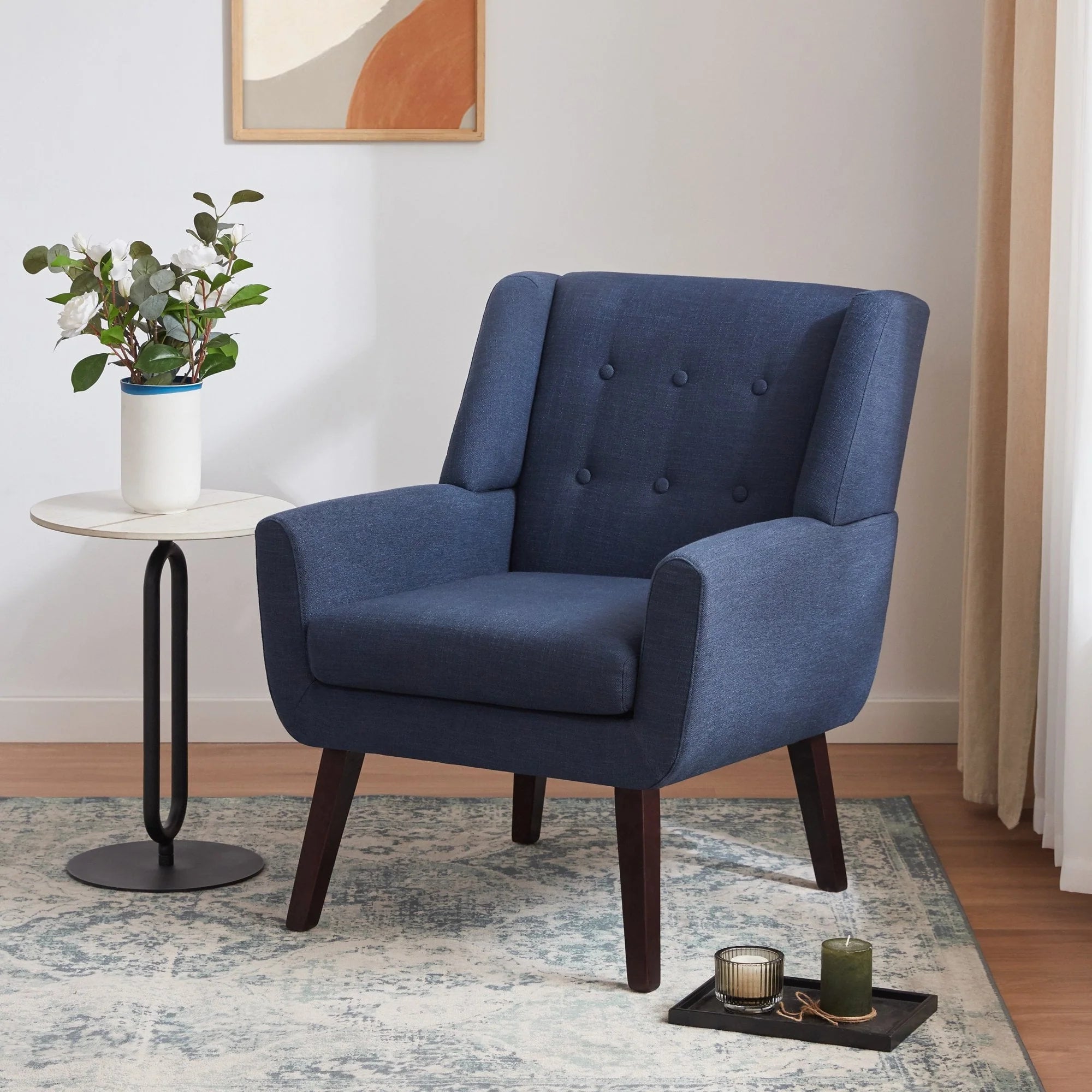 2026 HUIMO  Accent Chair, Button-Tufted Upholstered  Living Room Chairs,  Mid Century Modern Comfy Reading Chairs for Bedroom, Living Room, Beige