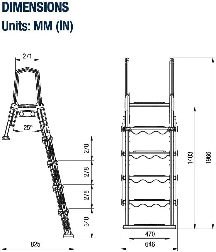 2026 Non-slip pool entrance steps | Gray | Suitable for above-ground pools | Can be installed on patios with a height of 122 to 137 cm | Maximum load capacity 136 kg