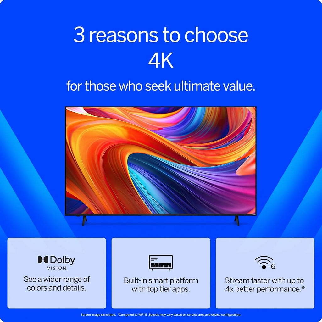 2026 VIZIO 50′′ 4K HDR Smart TV, Dolby Vision HDR/HDR10+, WiFi 6 – (Refurbished)