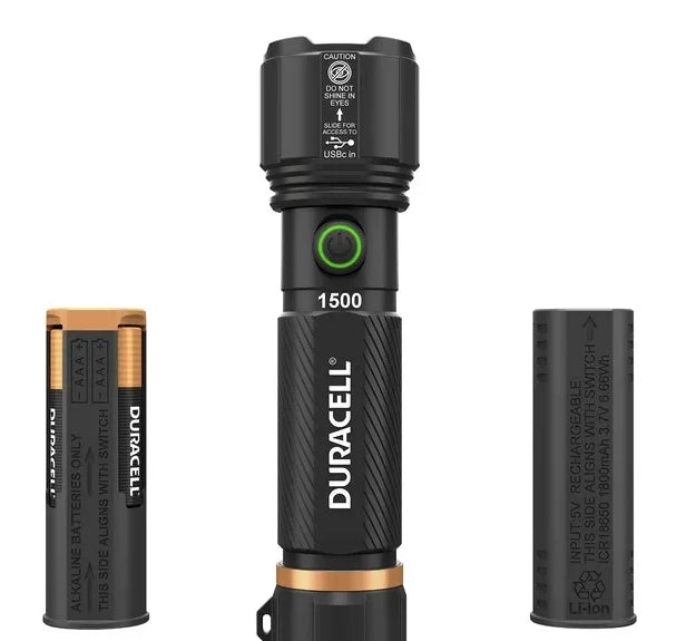 2026 Duracell Hybrid Flashlight, 1500 Lumens, 4-count