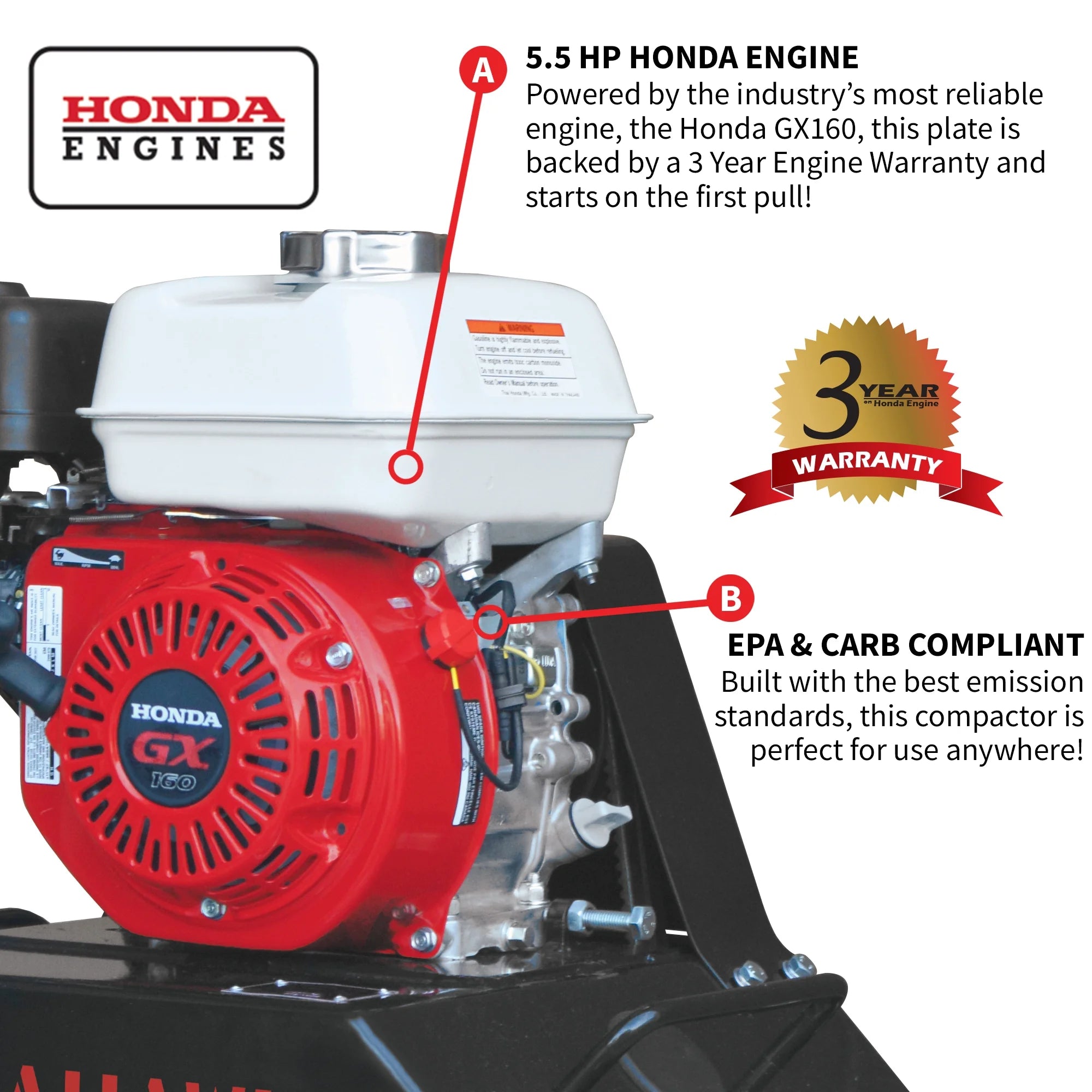 2026 Tomahawk Power Plate Compactor 5.5 HP, 3000 lbs/ft, 63cc, Gas, 17 x 13 Plate Compactor, 5900 VPM