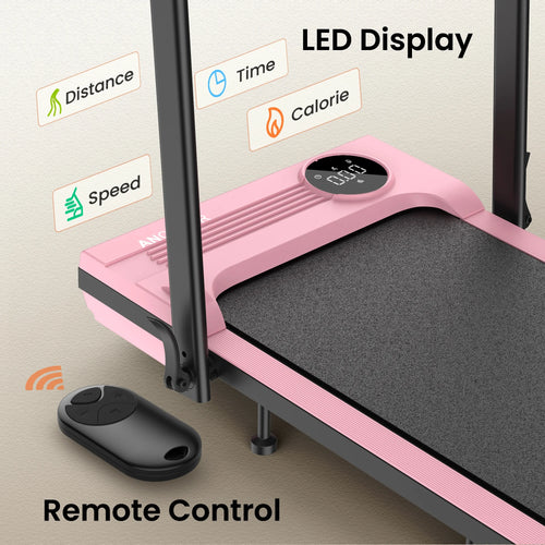 2026 ANCHEER Portable Folding Walking Pad 300lb, 7.5 MPH Under Desk Treadmill with Remote Control & LED Display,2 in 1 Walking Pad Treadmill for Home/Office/Exercise(Pink)