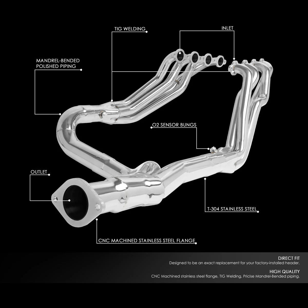 99-06 Chevy Silverado GMC Sierra 4.8L 5.3L 6.0L V8 Long Tube Exhaust Header + Y-Pipe Stainless Steel