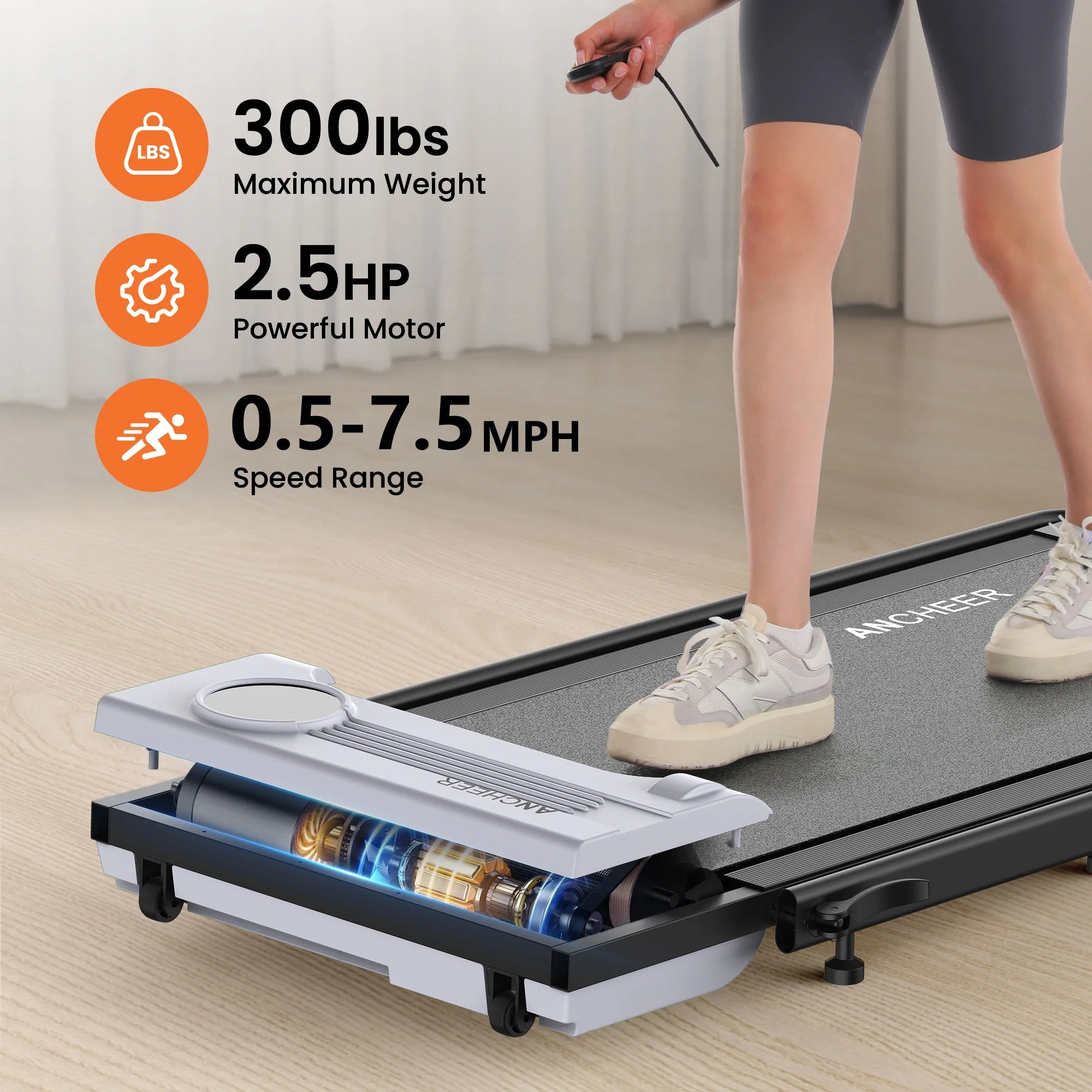 2026 ANCHEER Portable Folding Walking Pad 300lb, 7.5 MPH Under Desk Treadmill with Remote Control & LED Display,2 in 1 Walking Pad Treadmill for Home/Office/Exercise(Pink)