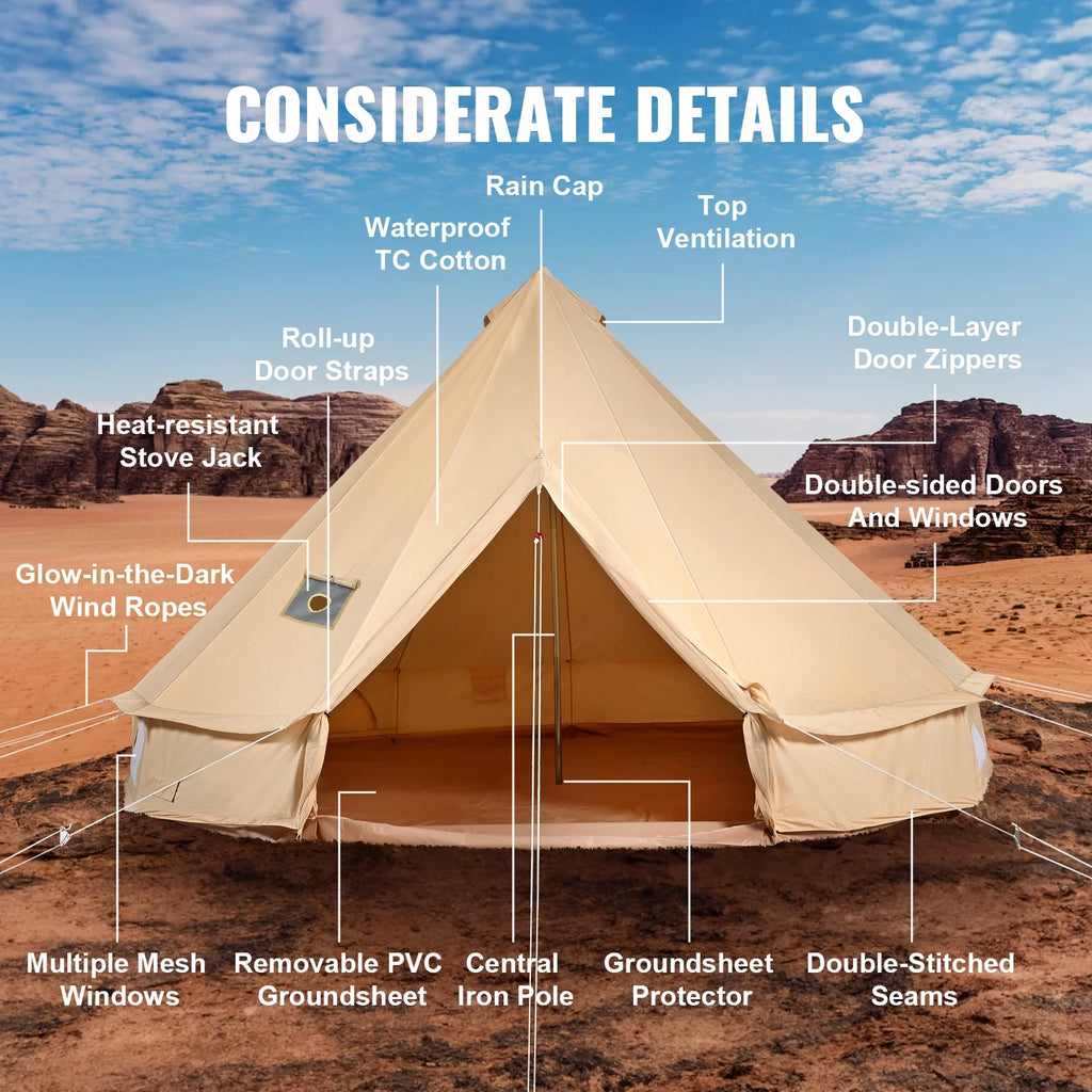 2026 KFFKFF Canvas Bell Tent 6m/19.68ft 4-Season Camping Yurt Tent with Stove Jack