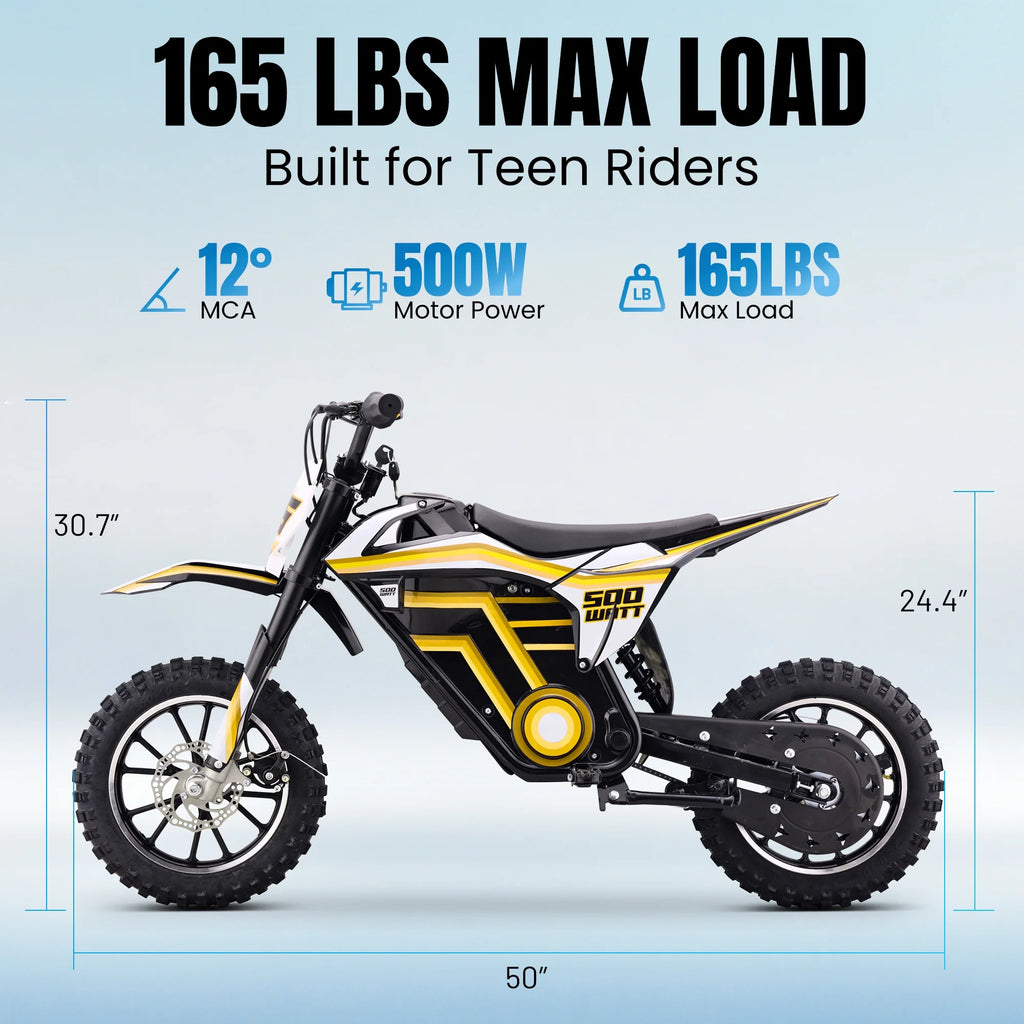2026 QEASET electric dirt bike, 500W kids dirt bike for Boys Girls Age 8-14, Blue