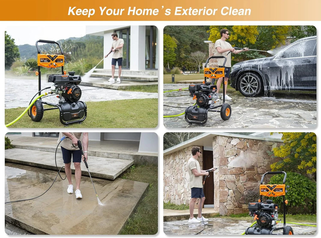 2026 Efurden 3500PSI Gas Pressure Washer, 2.3GPM Gas Powered High Pressure Clean Machine with 209CC Engine, 4 Adjustable Nozzles for Cleaning Walls, Terraces, Vehicles, Gardens (Blue)