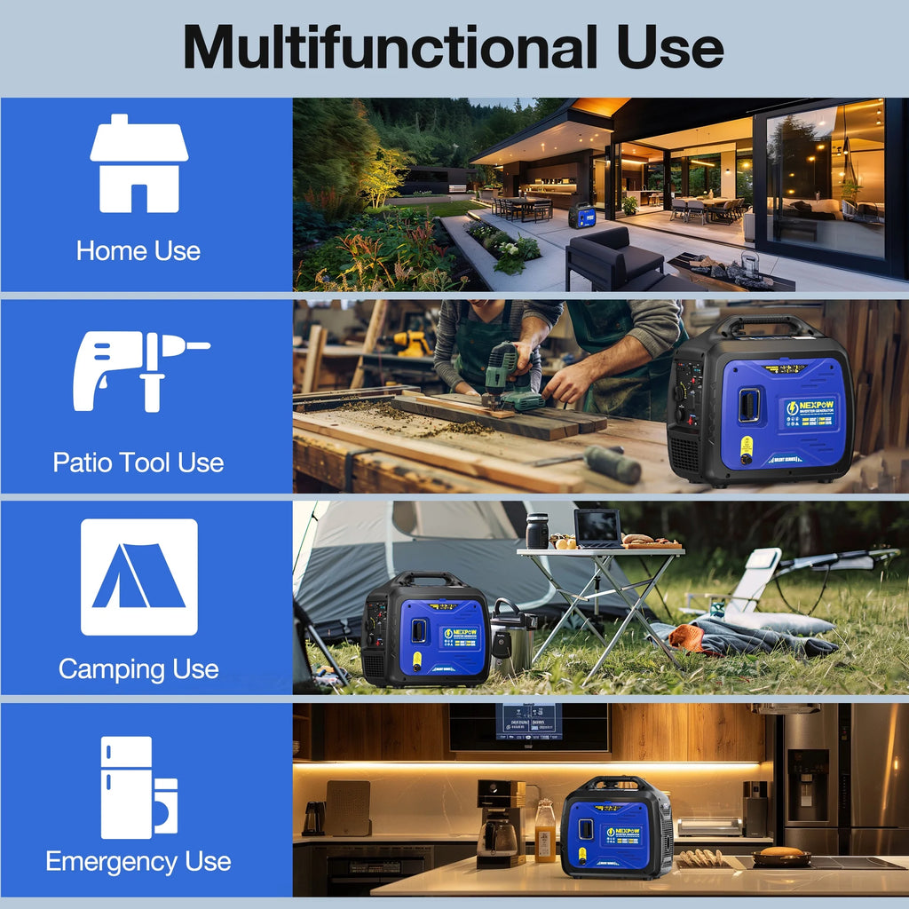 2026 NEXPOW 2250W Portable Inverter Generator, Gasoline Power Quiet Lightweight for Backup Home & Camping, Eco-Mode Feature, Parallel Capability, EPA Compliant