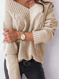 2026 Deep V-Neck Cable Knit Sweater