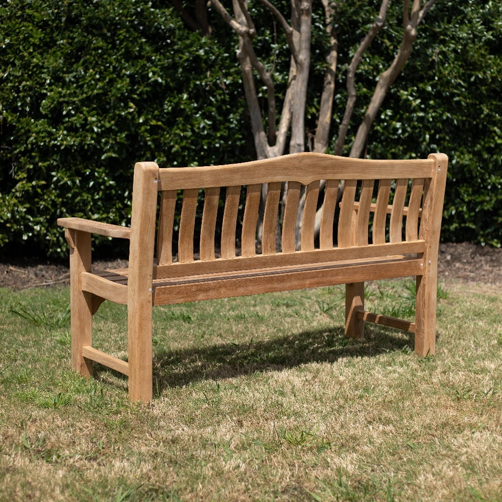 2026 Ash & Ember Hawthorne Grade A Teak 53" Bench, Seats 2 People Comfortably, Weather Resistant Indoor Outdoor Solid Wood Patio Furniture with Tightly Spaced Slats, Bowed Back, Armrests