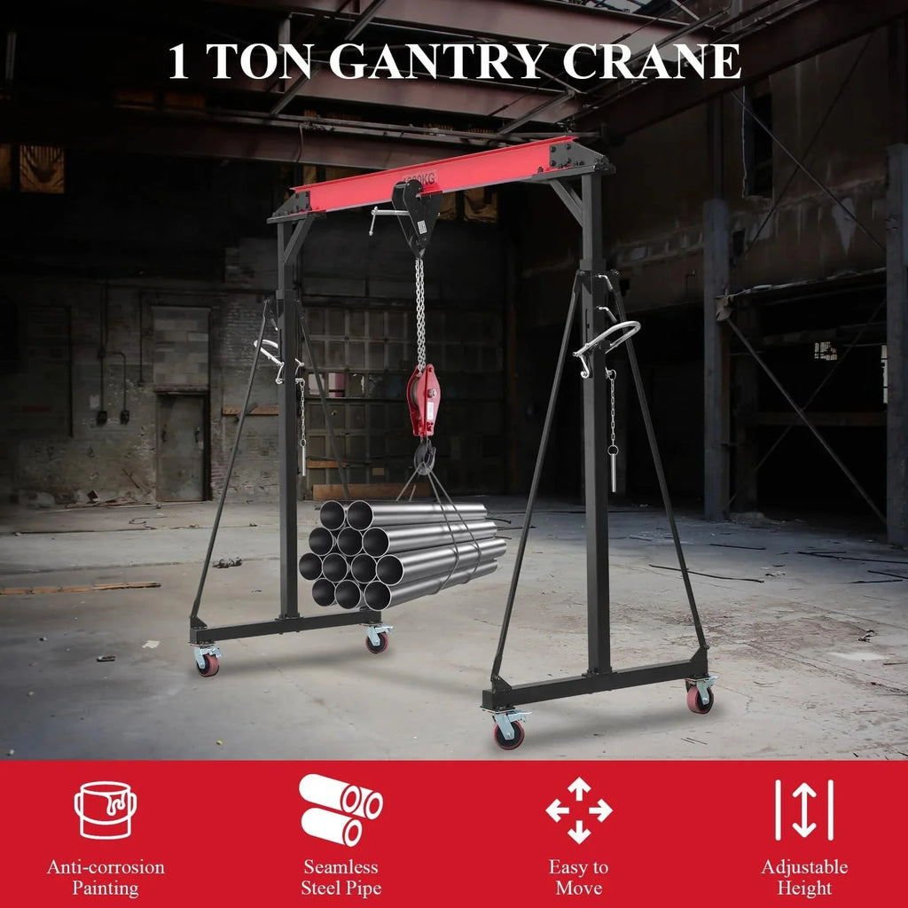 2026 2025 1-ton gantry crane, adjustable, 2200 lbs lifting capacity, height adjustable 96.5"-143.7", portable hoist for factory, construction site, warehouse, auto repair shop