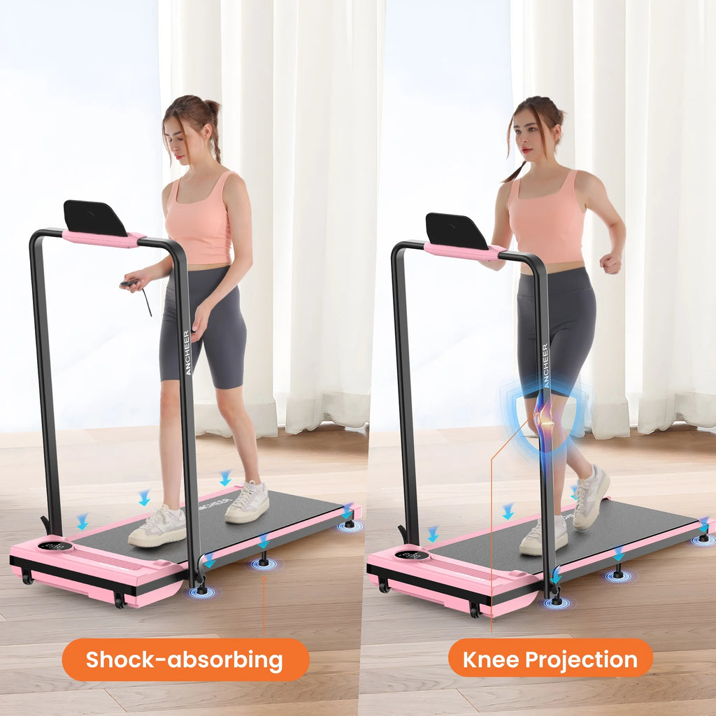 2026 ANCHEER Portable Folding Walking Pad 300lb, 7.5 MPH Under Desk Treadmill with Remote Control & LED Display,2 in 1 Walking Pad Treadmill for Home/Office/Exercise(Pink)