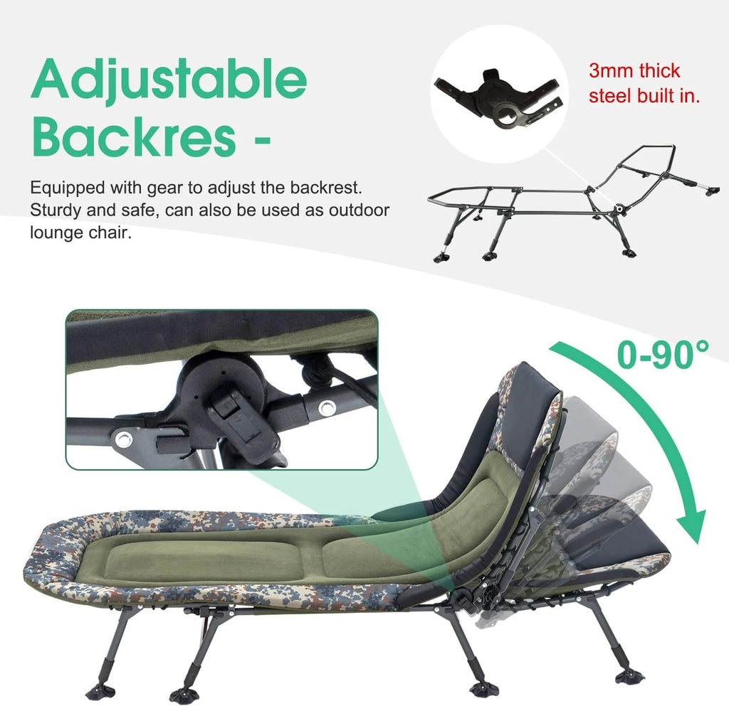 2026 Camping Cots for Adults 330Lbs with Carry Bag, Heavy Duty Folding Bed with Soft Padded Cushion, Portable Military Cot for Hunting, 180° Adjustable Reclining Outdoor Lounger