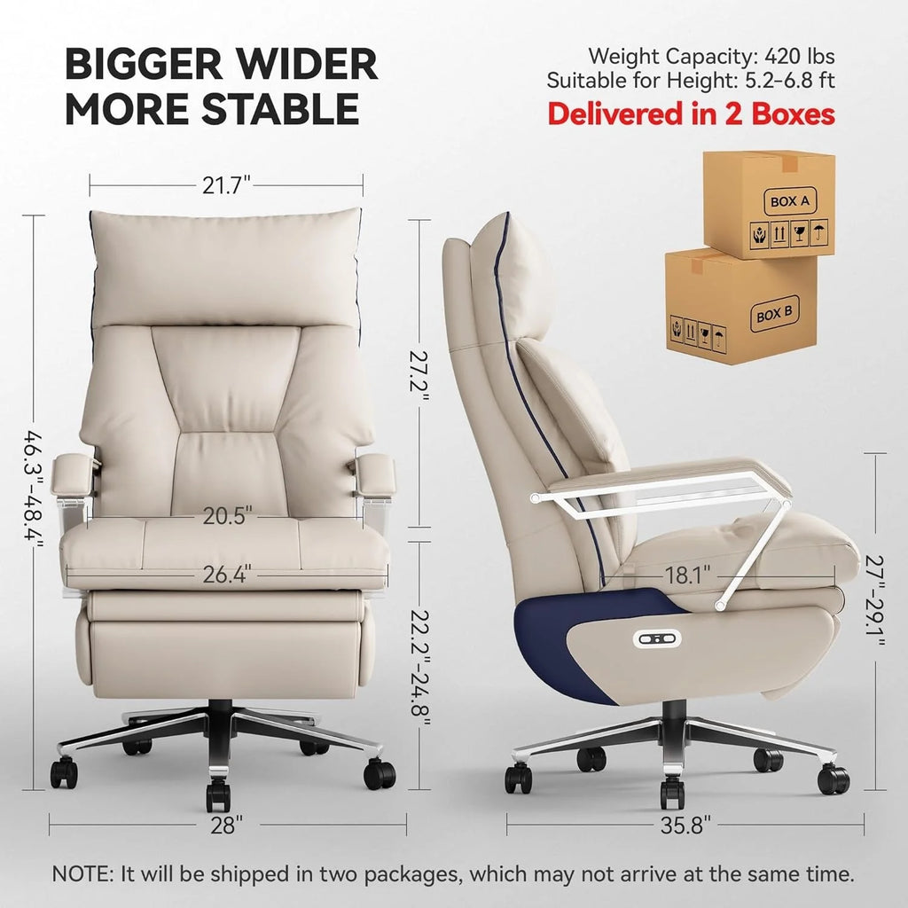 2026 M80 executive chair with two motors and footrest, for tall and heavy people, up to 190 kg, beige