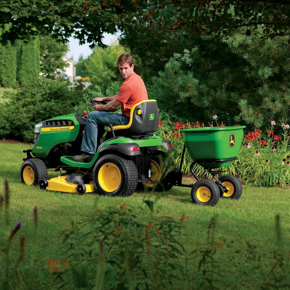 2026 John Deere 175 lb Tow-Behind Broadcast Spreader, Rustproof Poly Hopper, Universal Fit