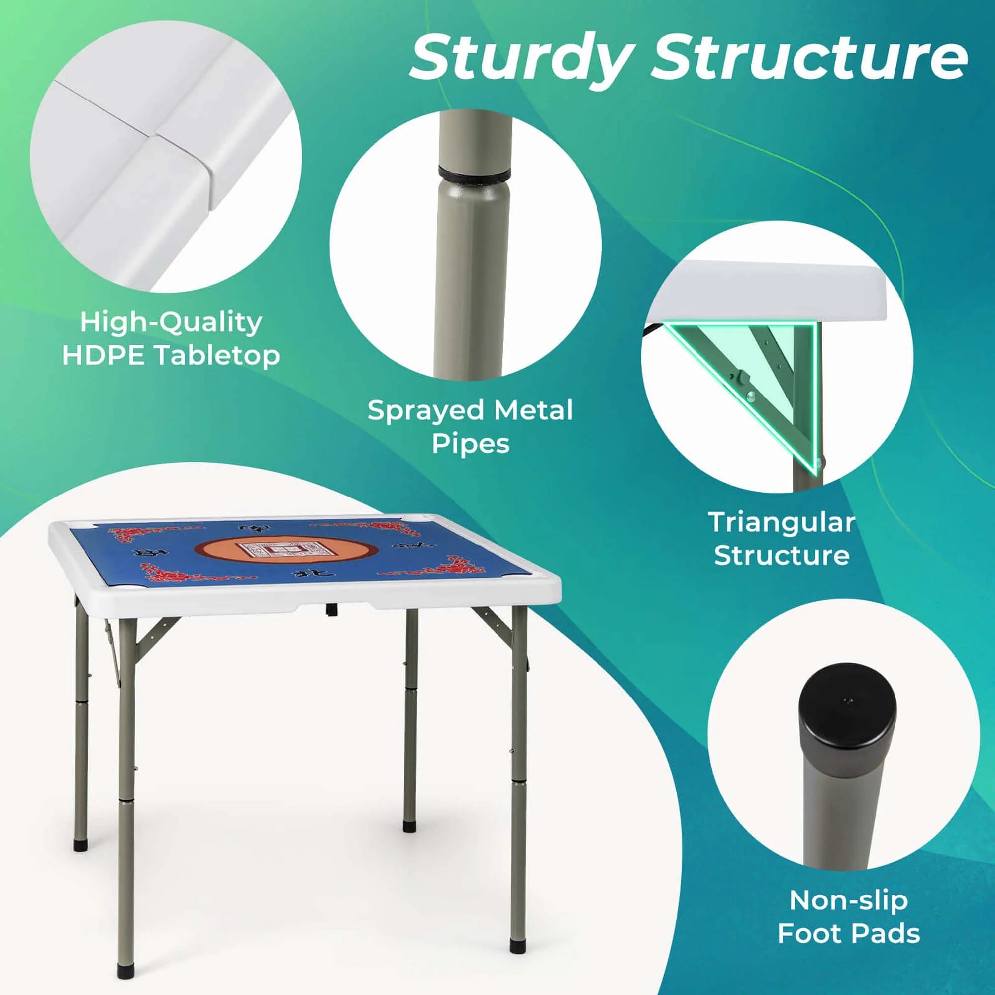 2026 Costway 35" Folding Mahjong Table with Cup Holders & Smooth Felt Mat Carrying Handle Green