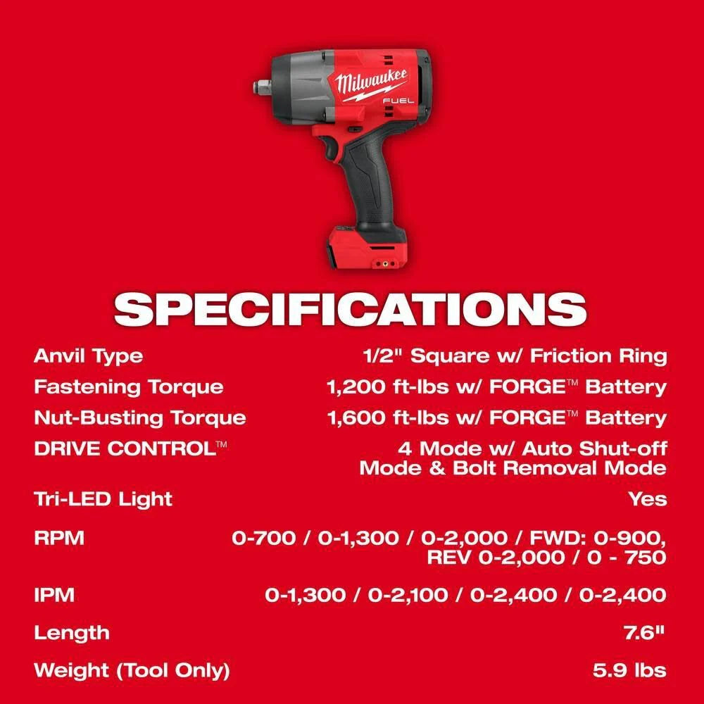 2026 Milwaukee 2967-20 M18 FUEL 1/2" High Torque Impact Wrench w/ Friction Ring, Tool Only