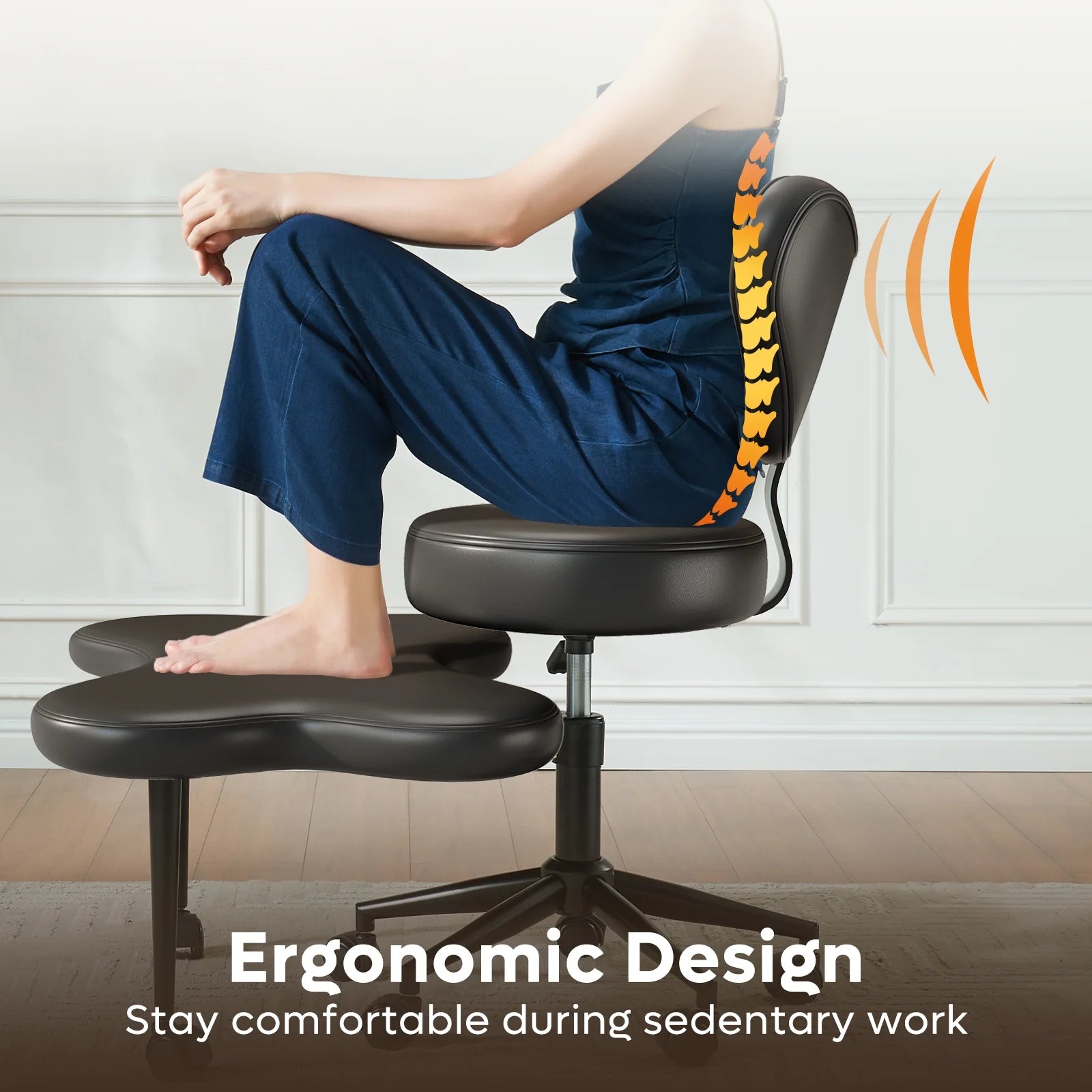 2026 Pinmoco Ergonomic Cross Legged Swivel Chair, Adjustable Height and Teddy Fabric, Meditation& ADHD Chair with Back Support, Home and Office, Off White