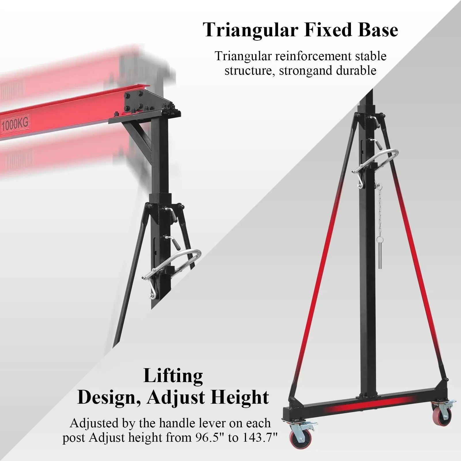 2026 2025 1-ton gantry crane, adjustable, 2200 lbs lifting capacity, height adjustable 96.5"-143.7", portable hoist for factory, construction site, warehouse, auto repair shop