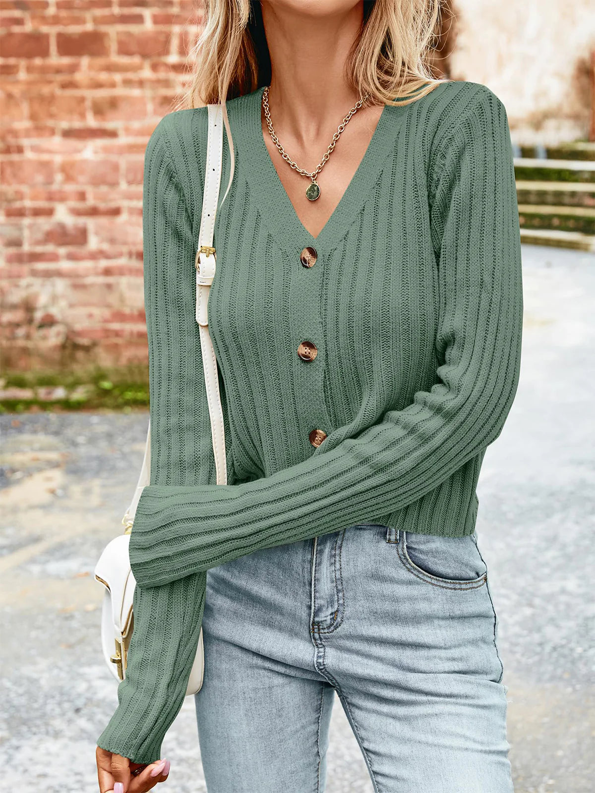 2026 Ribbed Button Cardigan