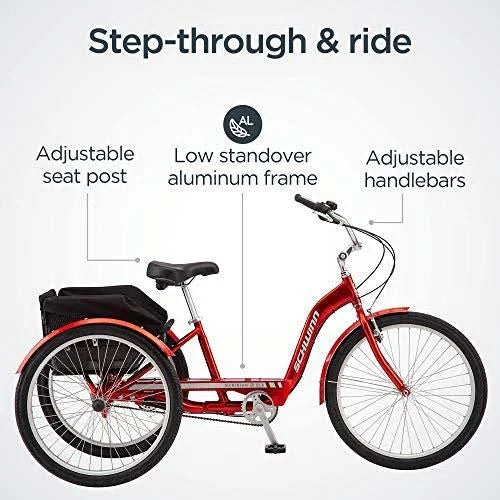 Schwinn Meridian Deluxe Adult Tricycle Bike, Three Wheel Cruiser, 26-inch Wheels, Low Step-Through Aluminum Frame, Adjustable Handlebars, Large